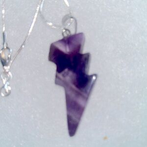 Natural Amethyst Lightning Bolt Sterling Silver 24” Necklace